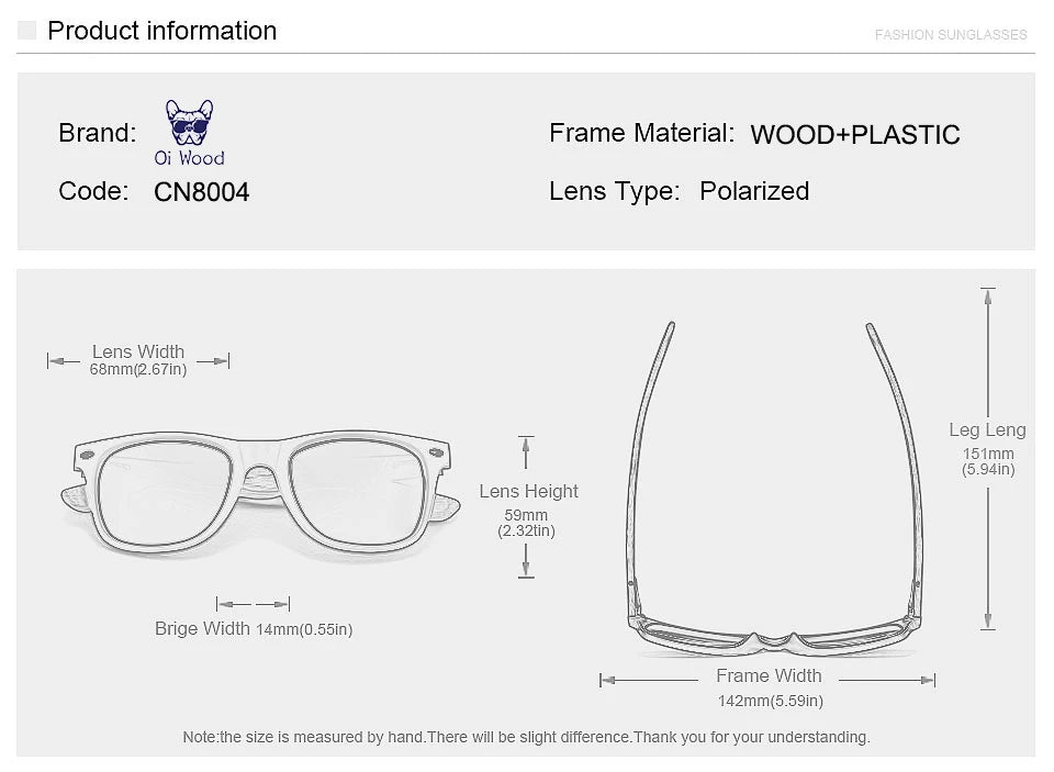 Oi Wood Natural Wooden Polarized Sunglasses